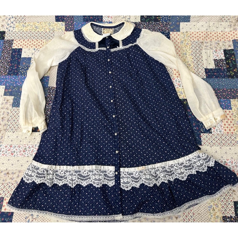 Vintage Gunne Sax Jeunesβ Filles by Jessica 100% blue cotton print dress 1970's